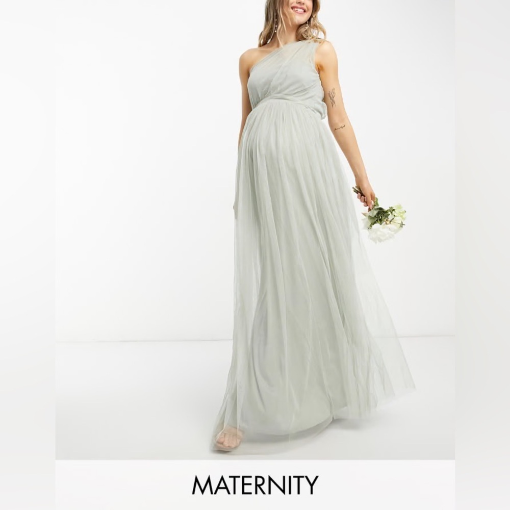 ASOS Maternity Green One Shoulder Pleated Gown